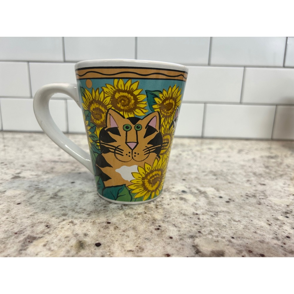 Vintage 2003 Catzilla Candace Reiter Cat Sunflower Mug Y2K